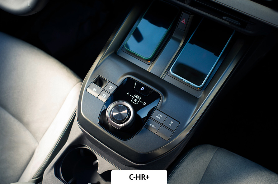 C-HR+ interior detail shot of the gear selector