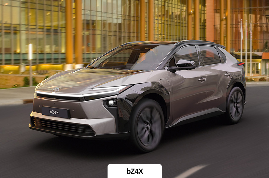 Toyota bZ4X driving through the city