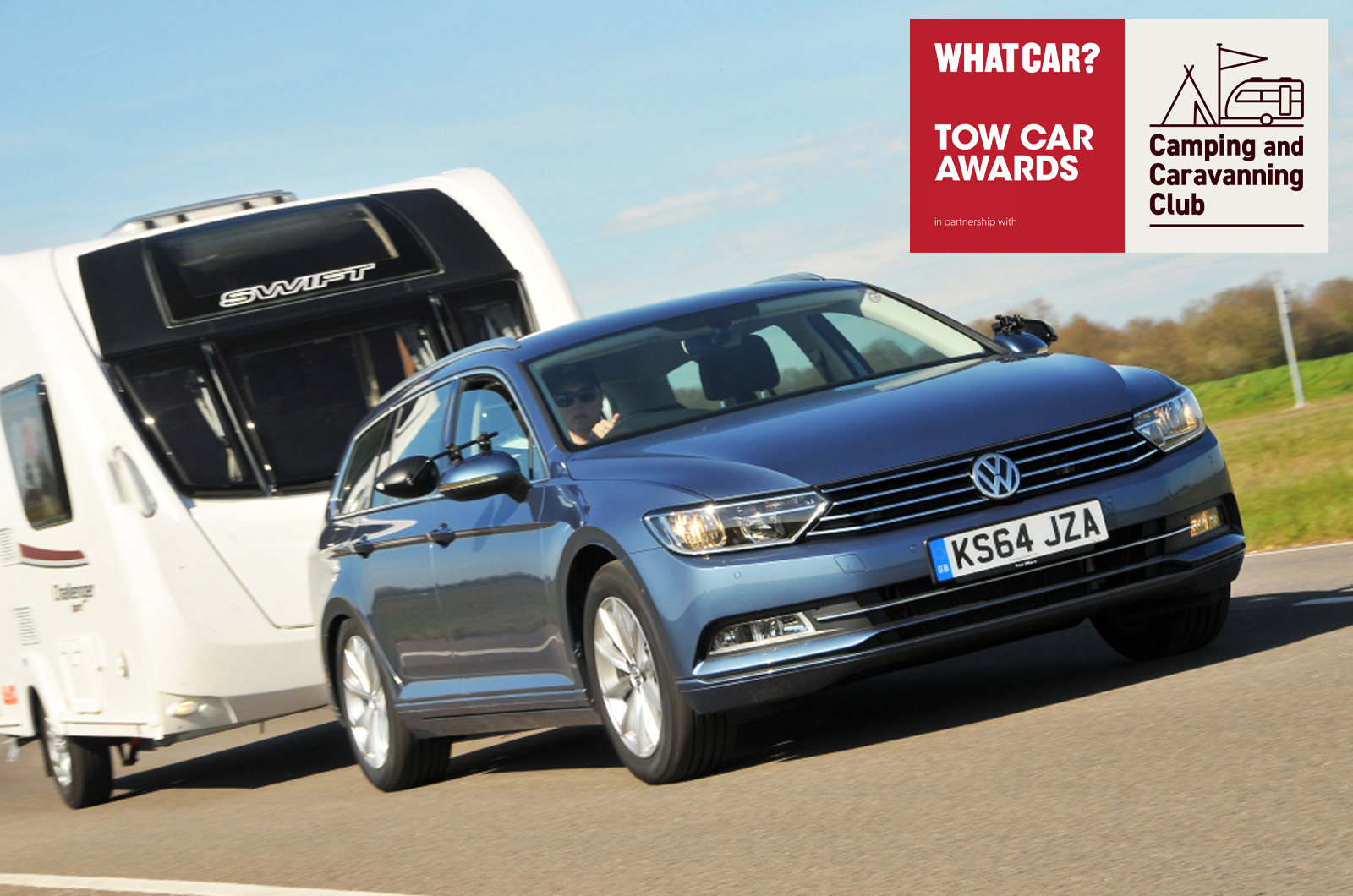 2015 Volkswagen Passat Estate towing a caravan