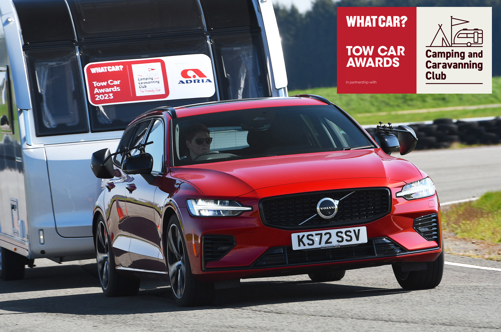 2023 Volvo V60 towing a caravan