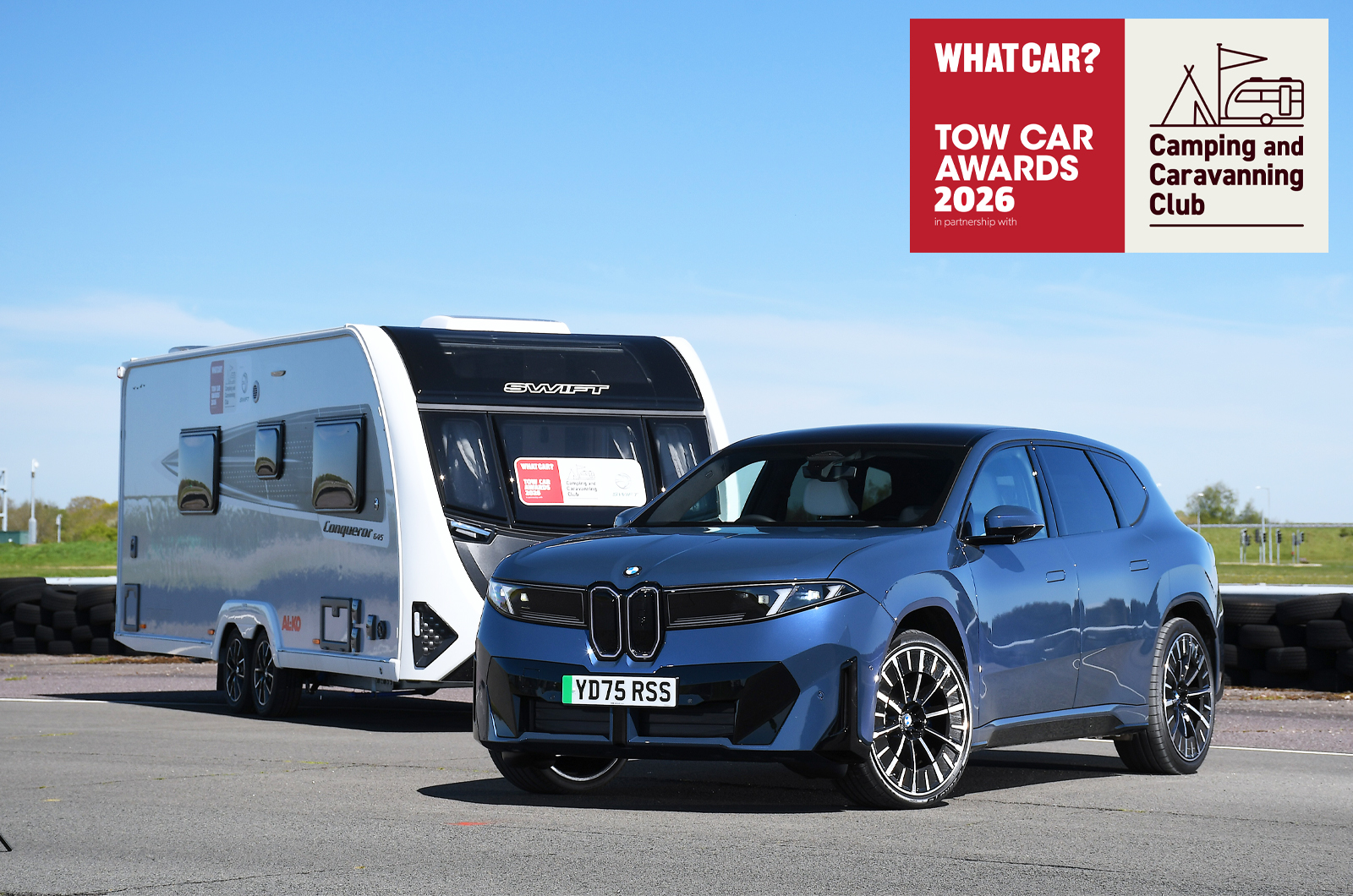 BMW iX3 front static with caravan