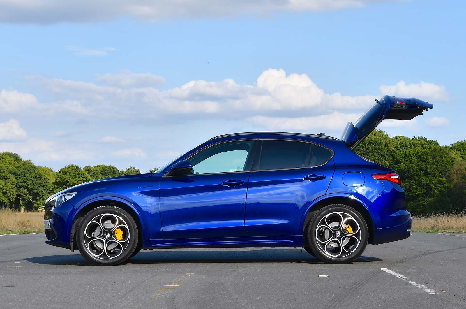 Alfa Romeo Stelvio Veloce side with boot open