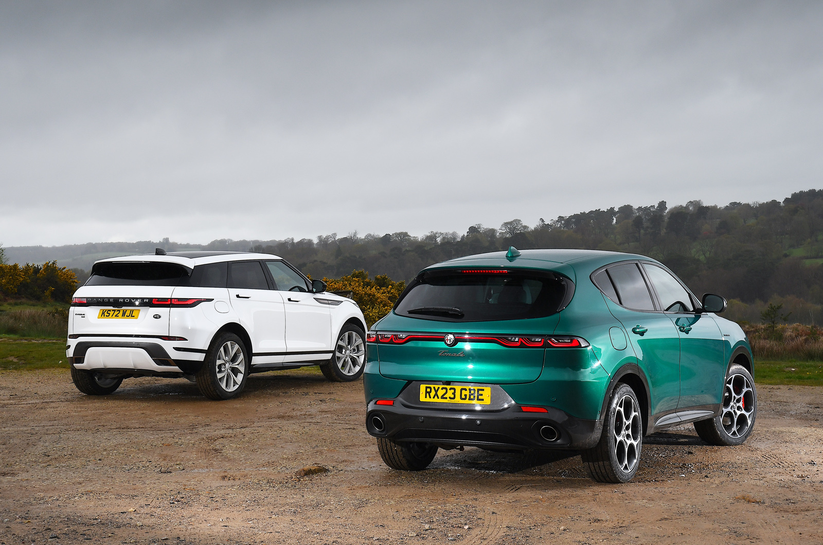 Alfa Romeo Tonale and Range Rover Evoque rears