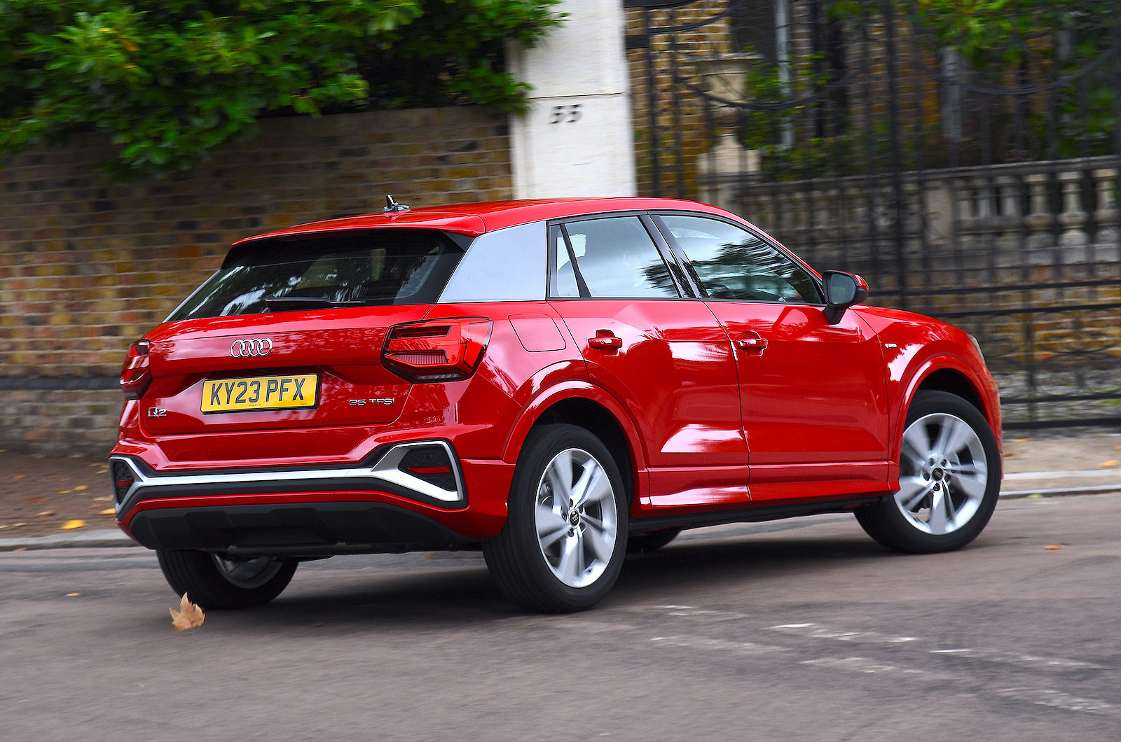 Red Audi Q2 rear cornering
