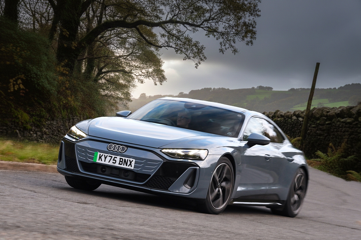 Audi E-tron GT LT cornering on a country road