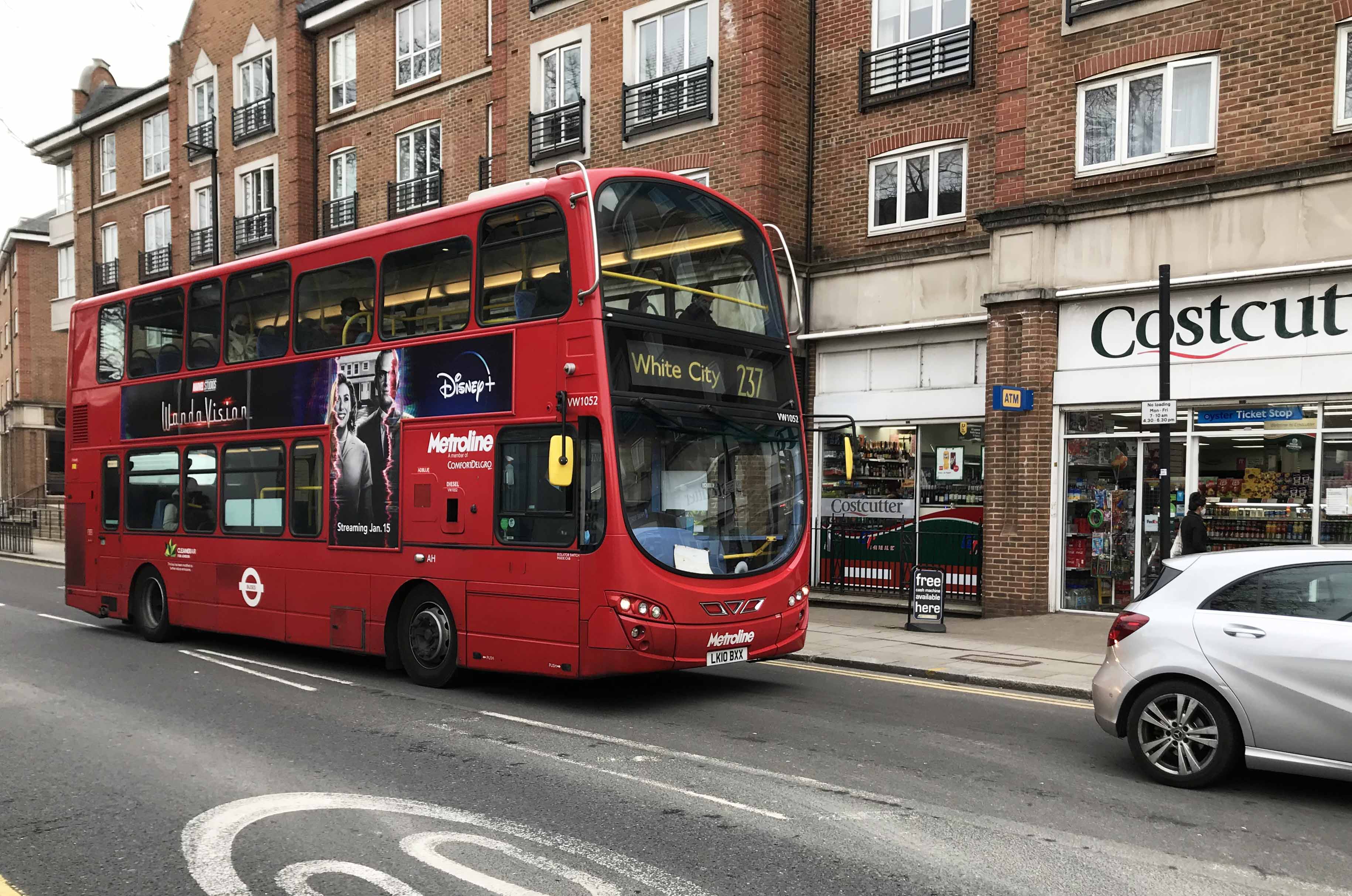 Bus outside convenience store