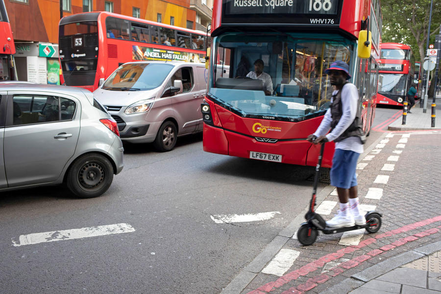 e-scooter heading into path of bus
