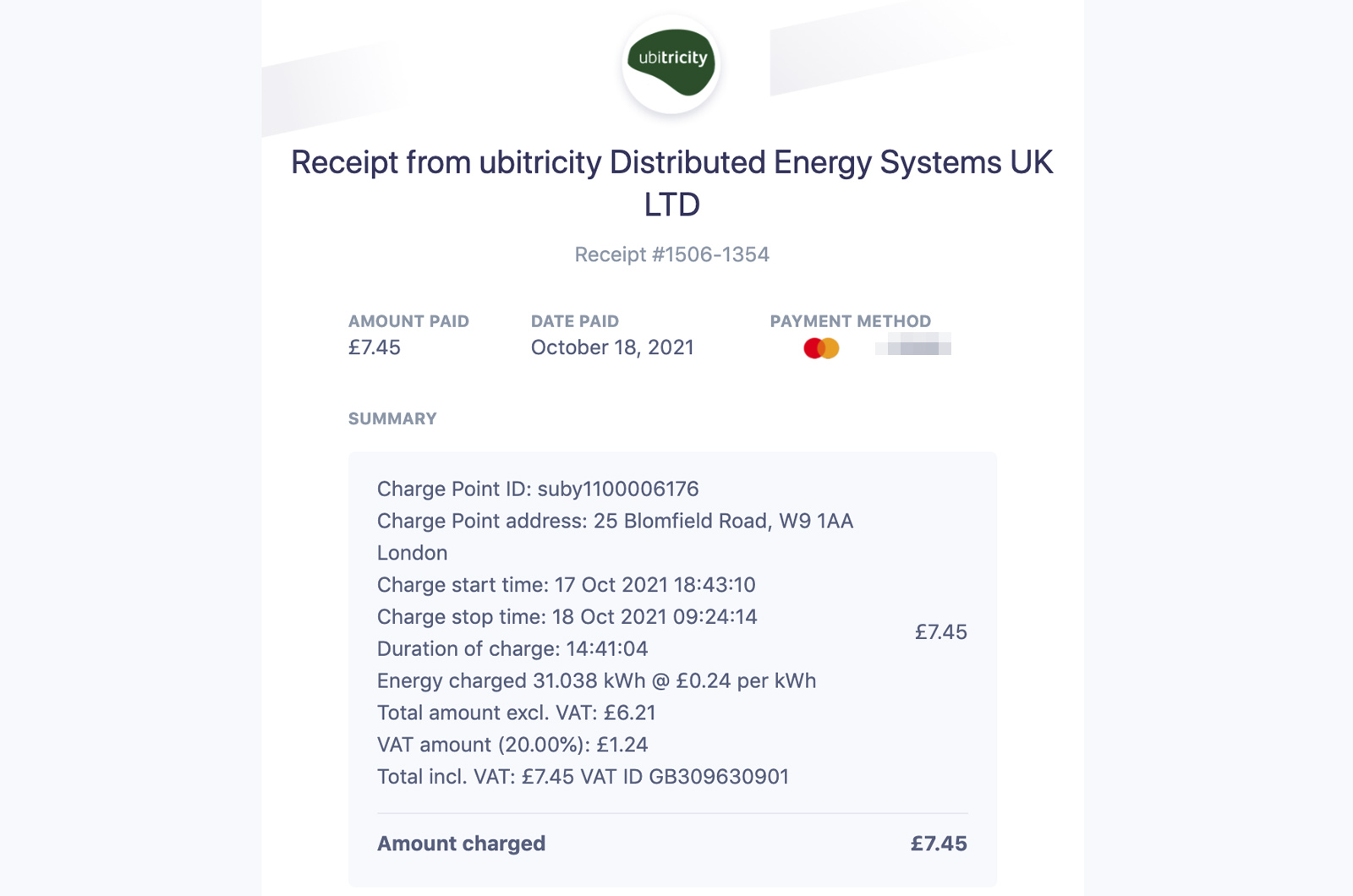 MX-30 charging receipt 
