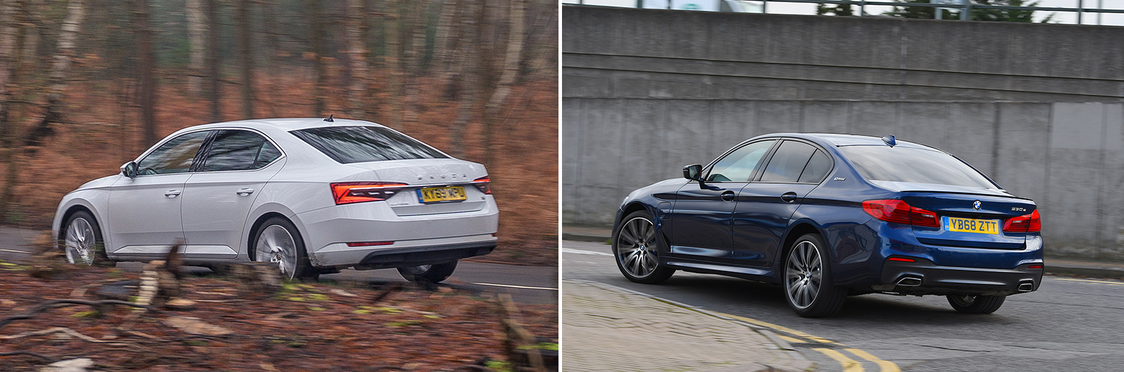 New Skoda Superb iV vs used BMW 530e: – rear