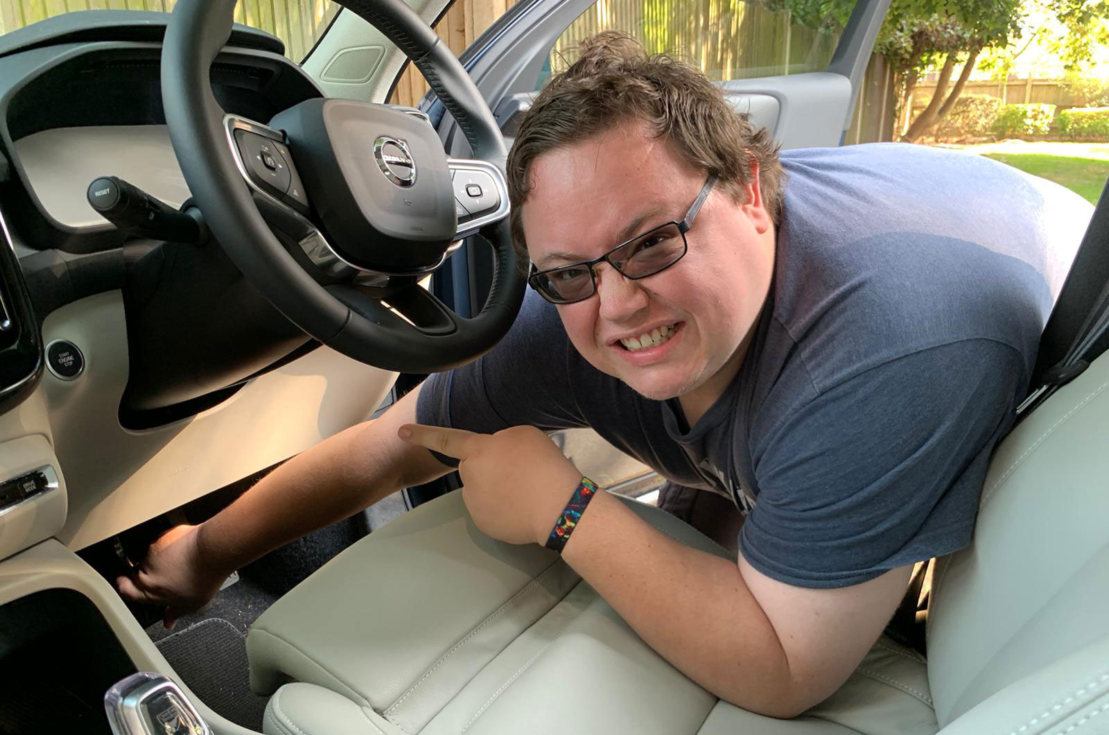 Darren pointing to XC40 brake pedal