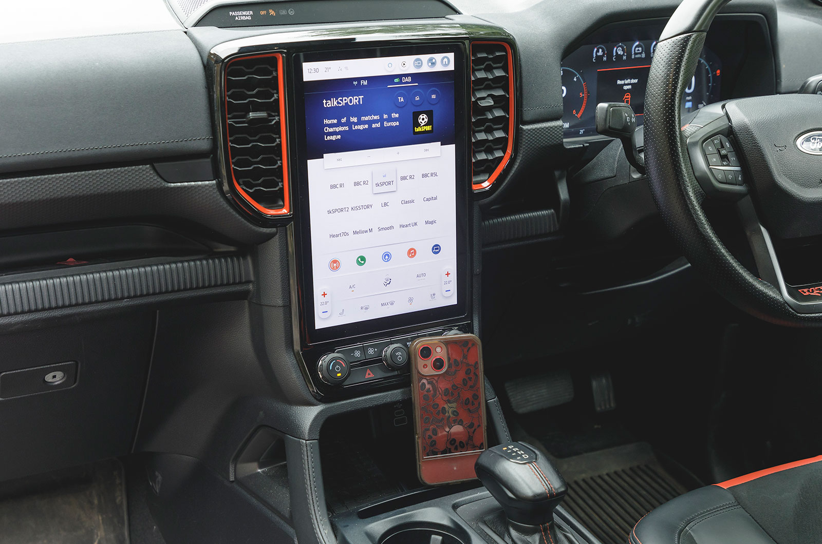 Ford Ranger Raptor interior with mobile phone