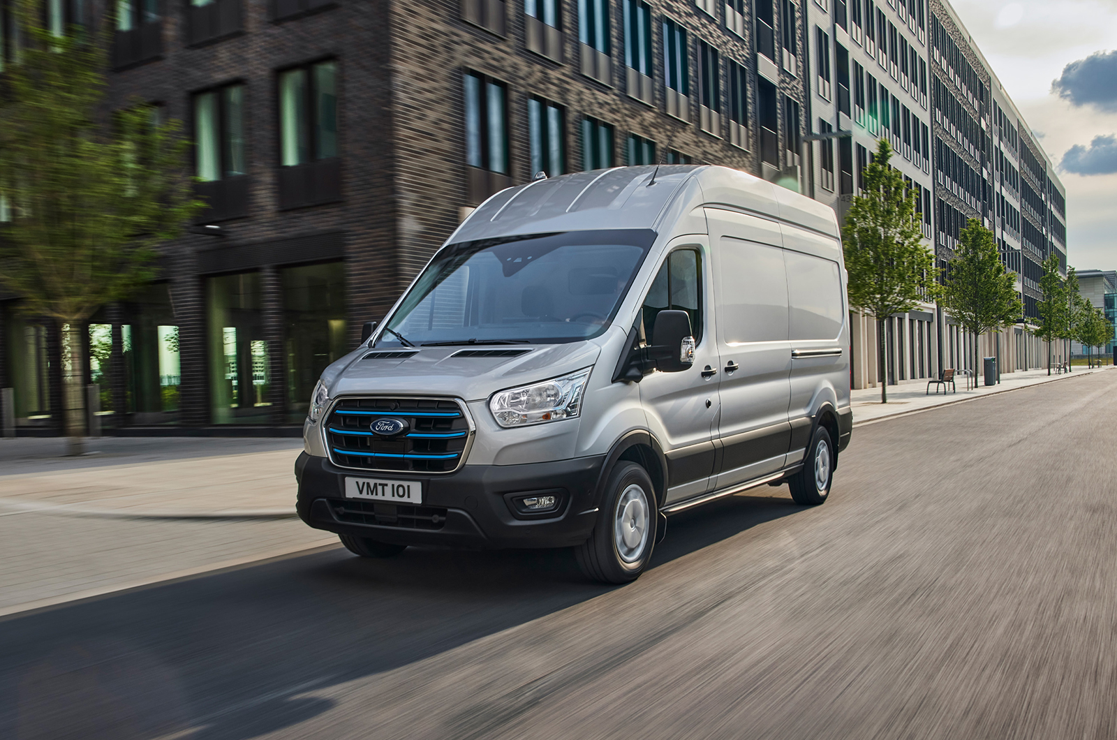 Ford E-Transit front three quarters driving