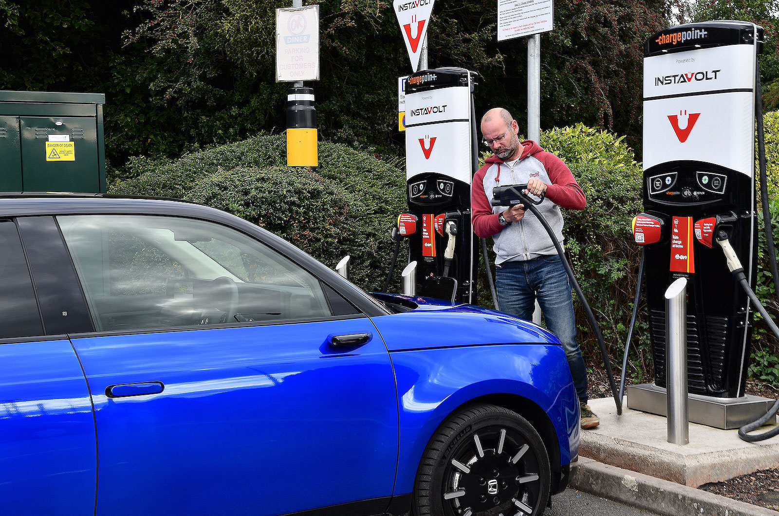 Honda e electric car at Instavolt charger