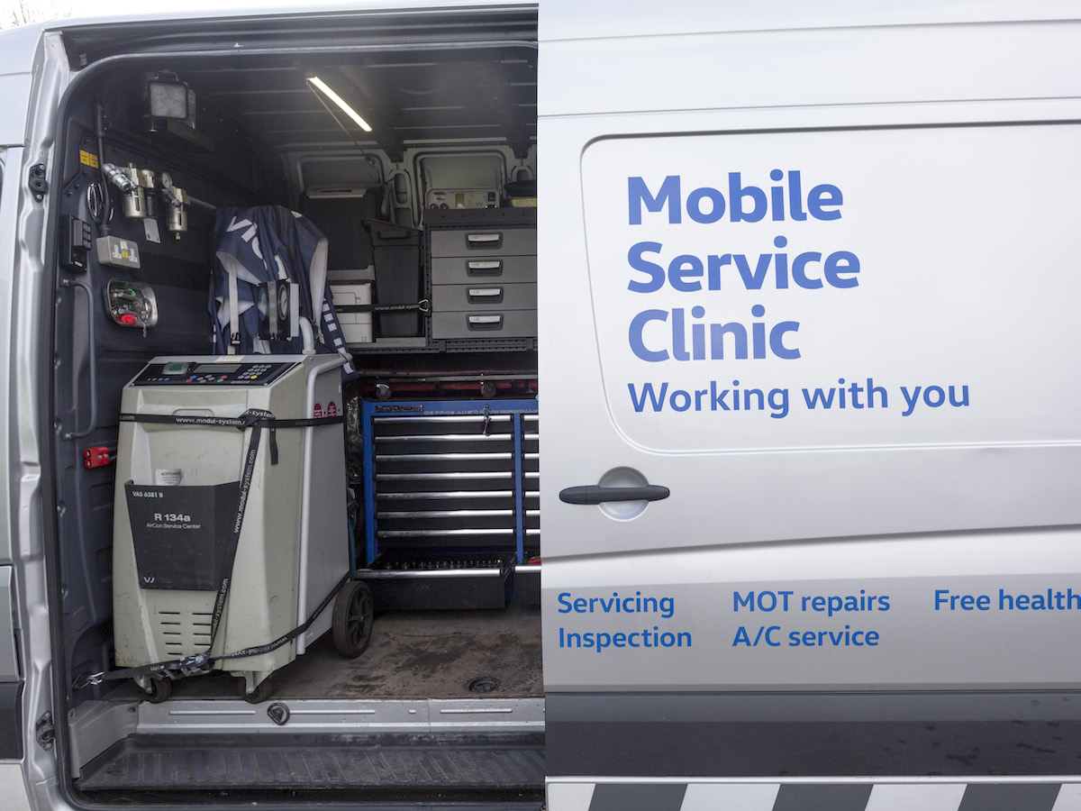 The Mobile Service Clinic Volkswagen Crafters are packed with heavy-duty boxes containing all the essential tools needed to keep the full range of Volkswagen Commercial Vehicles models working
