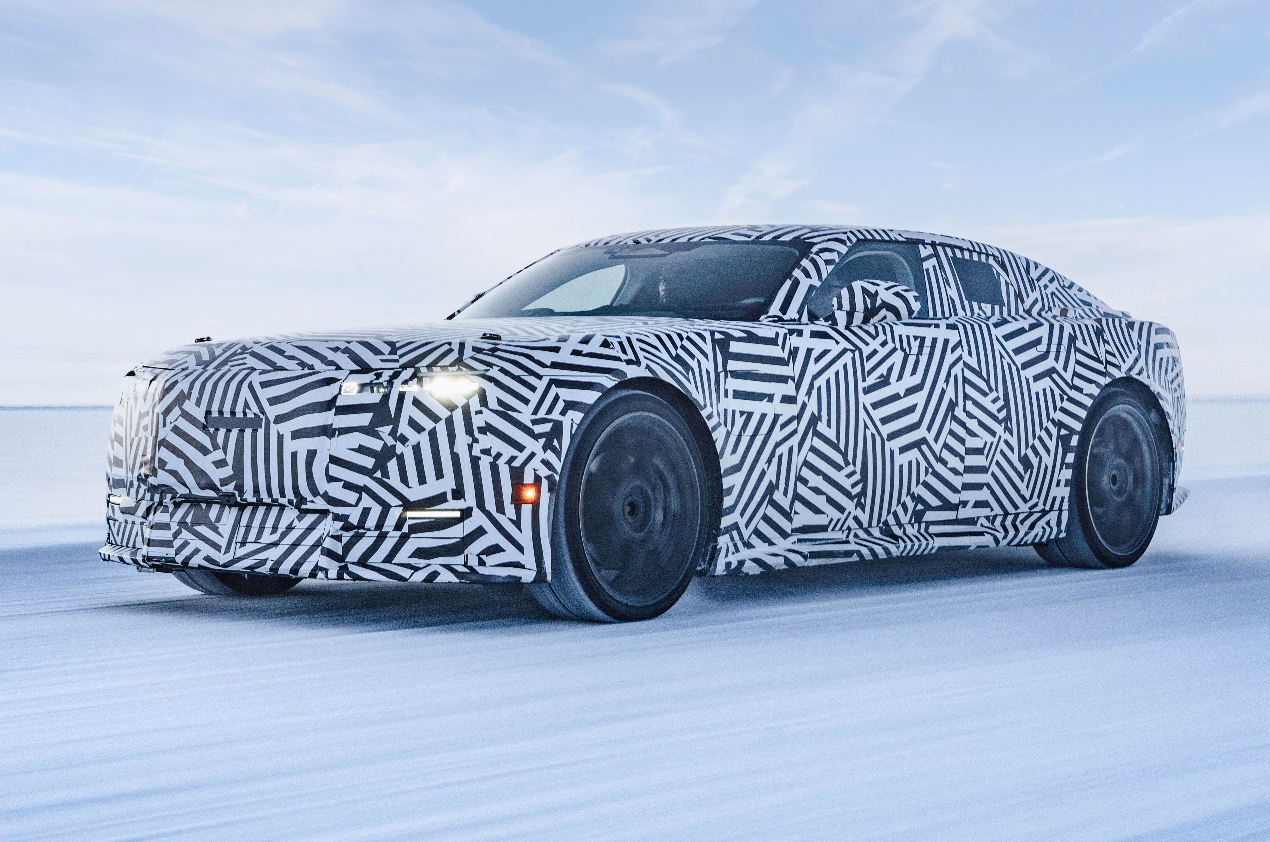 Jaguar GT front driving winter testing
