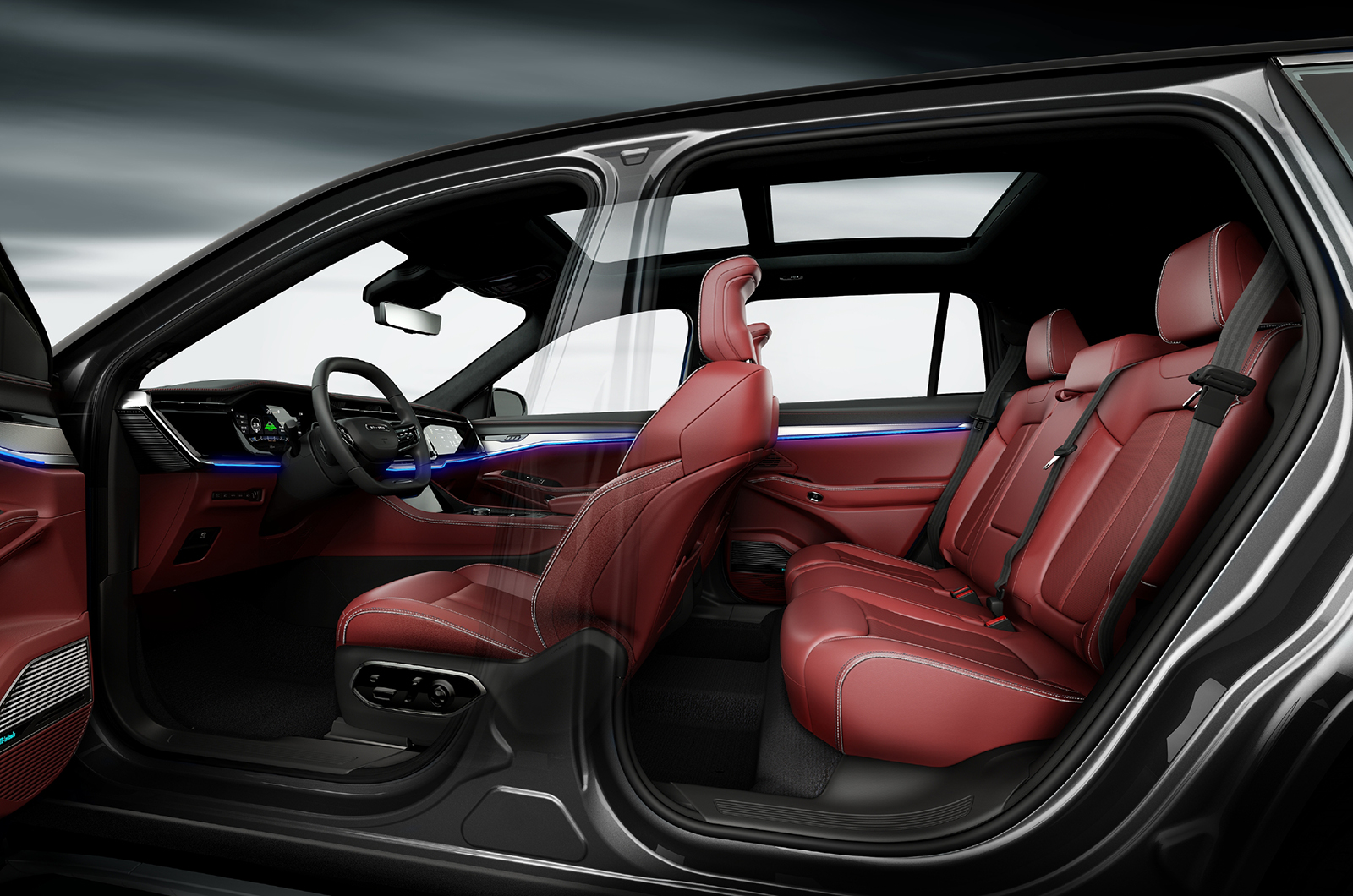 Jeep Wagoneer S inside seats with doors open