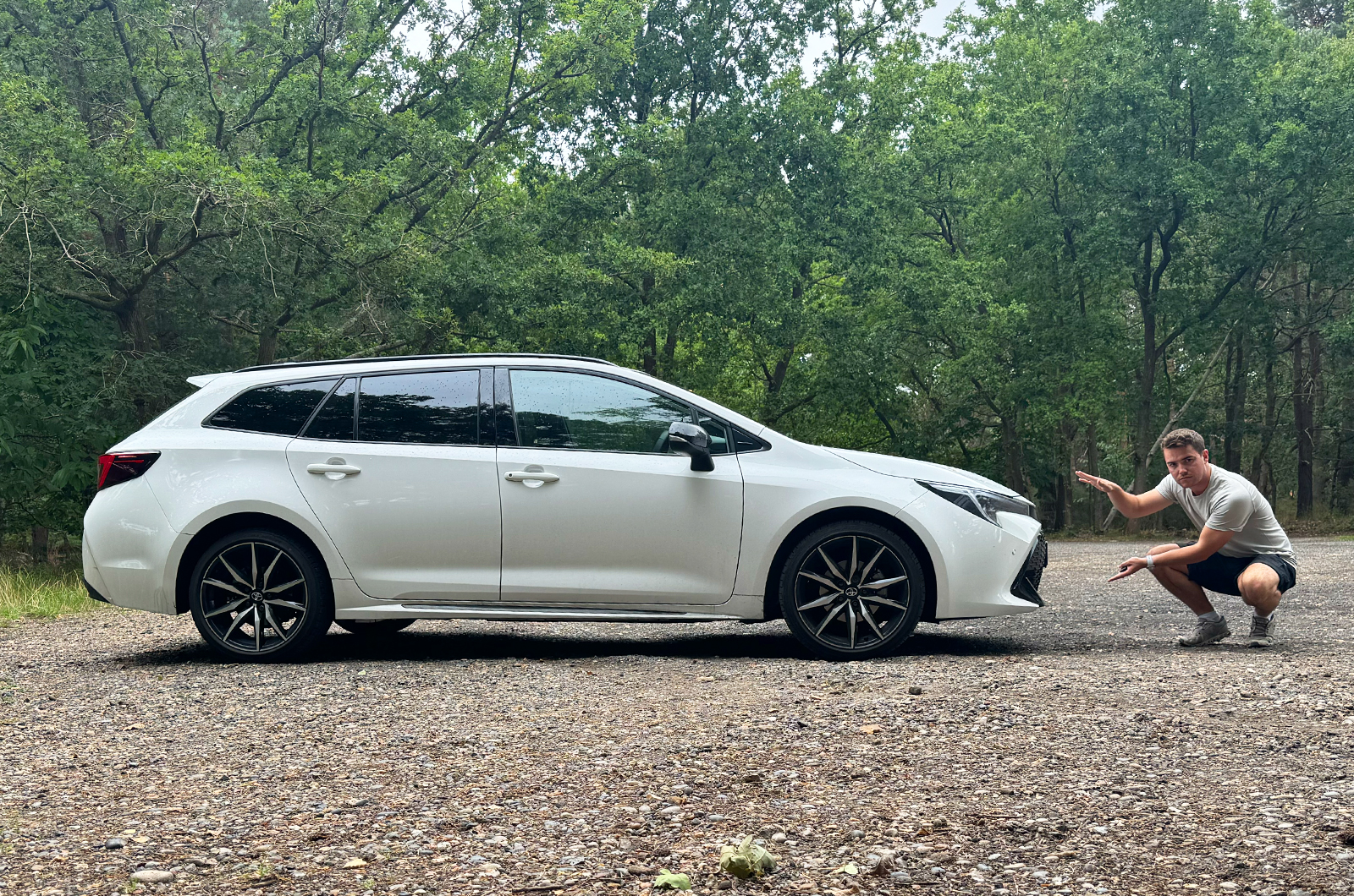 Jonty admiring the sleek lines of the Toyota Corolla Touring Sports