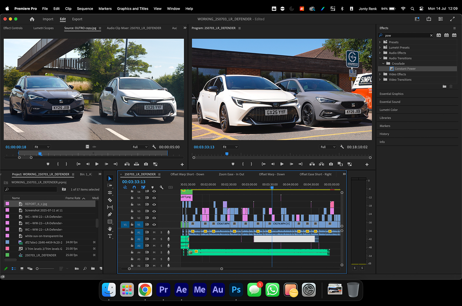 Jonty editing Toyota Corolla Touring Sports vs Seat Leon Estate video