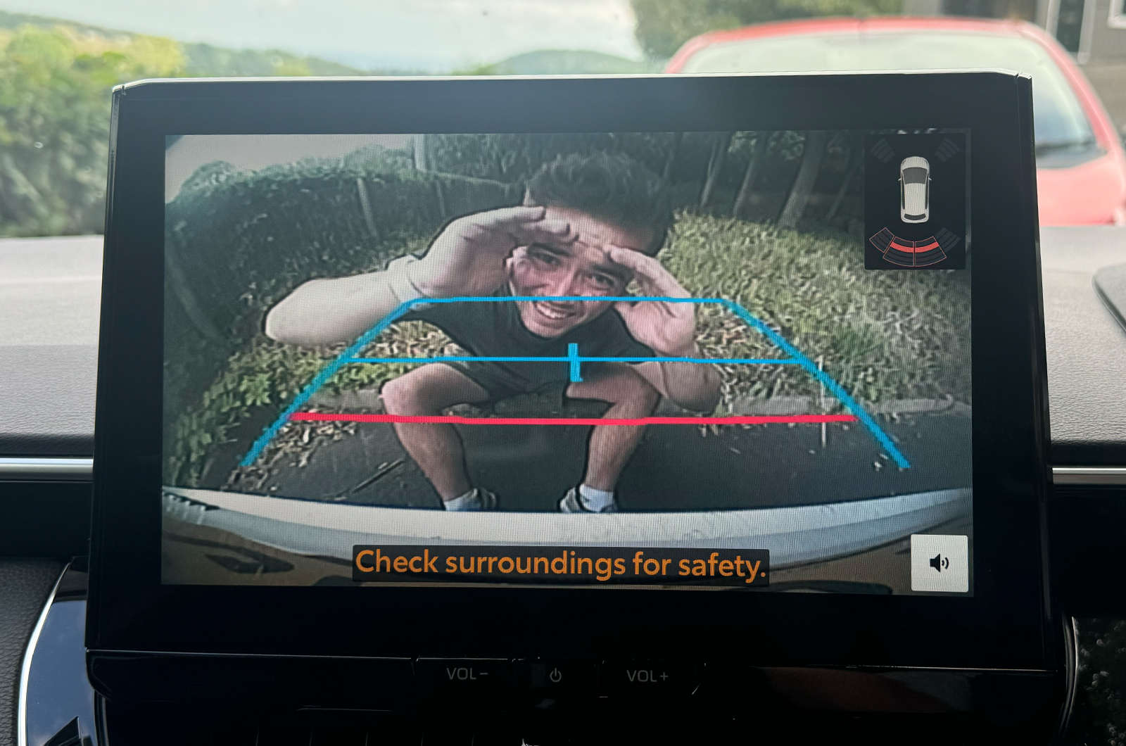 Jonty in the image of his Toyota Corolla Touring Sprorts long-term test car's reversing camera