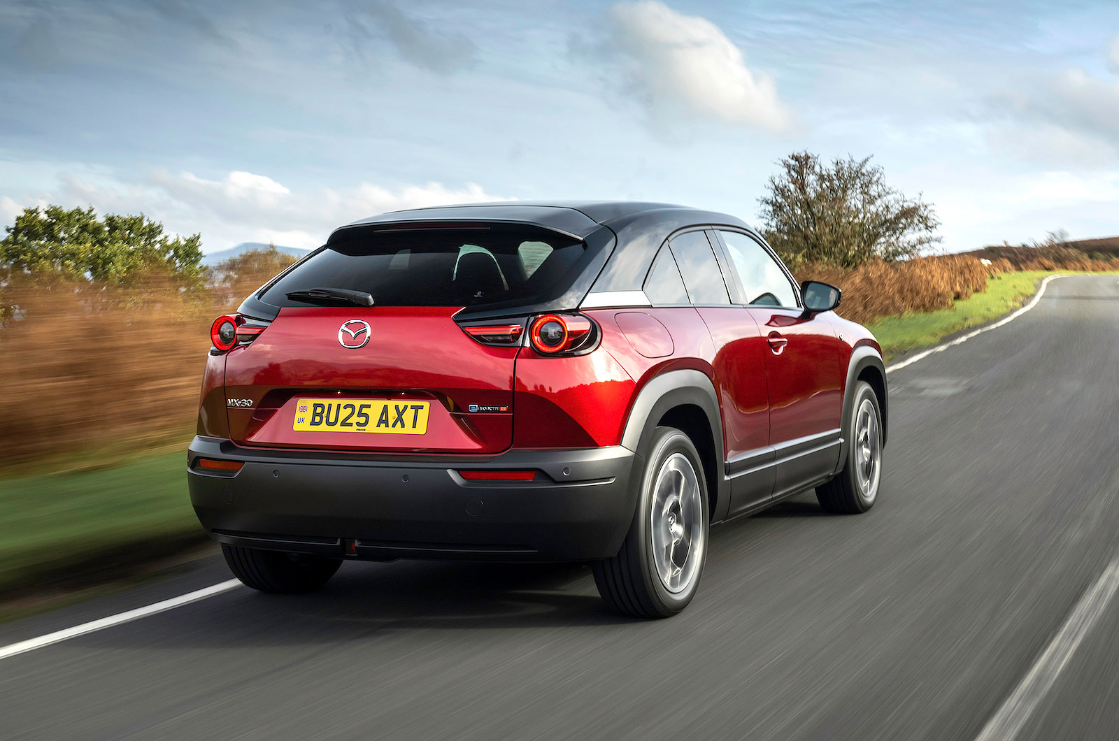 Mazda MX-30 R-EV rear right driving