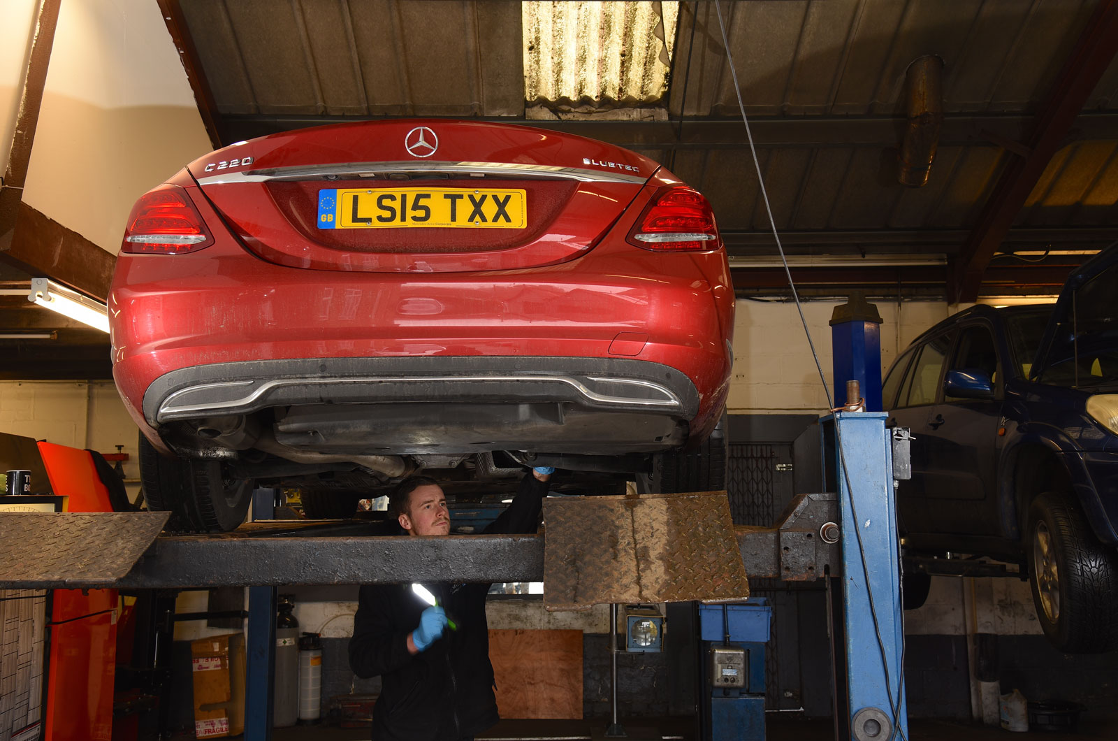 Merc C-Class in local garage