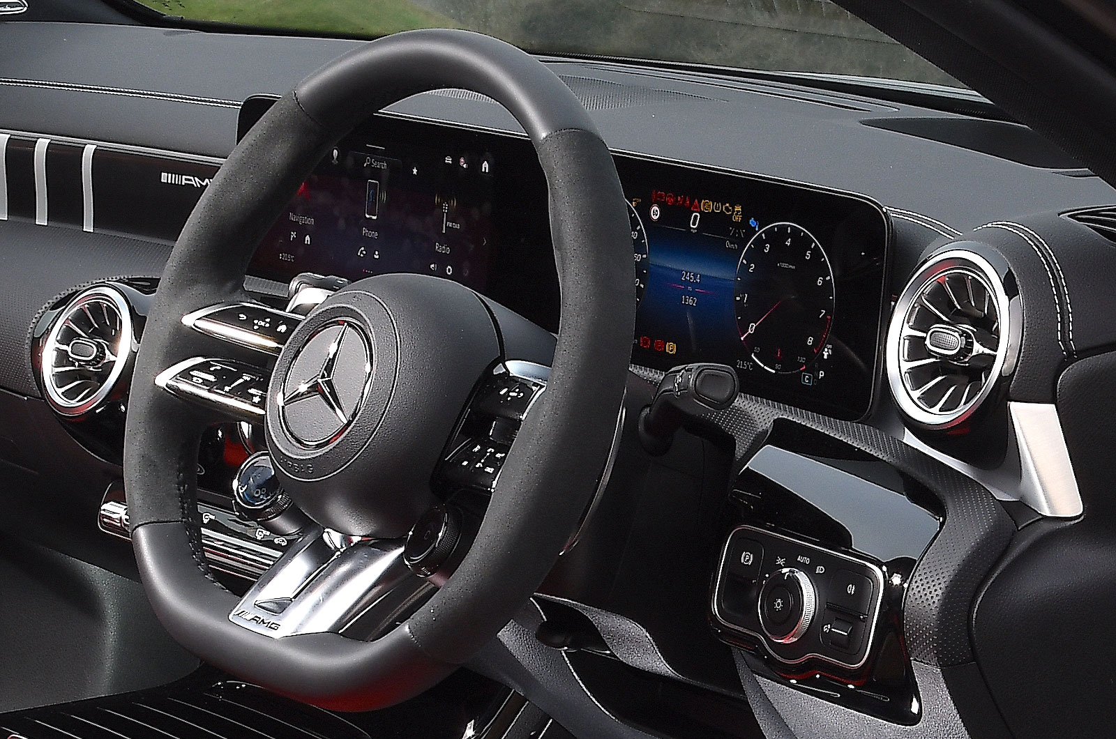 Mercedes-AMG A45 S steering wheel and screens
