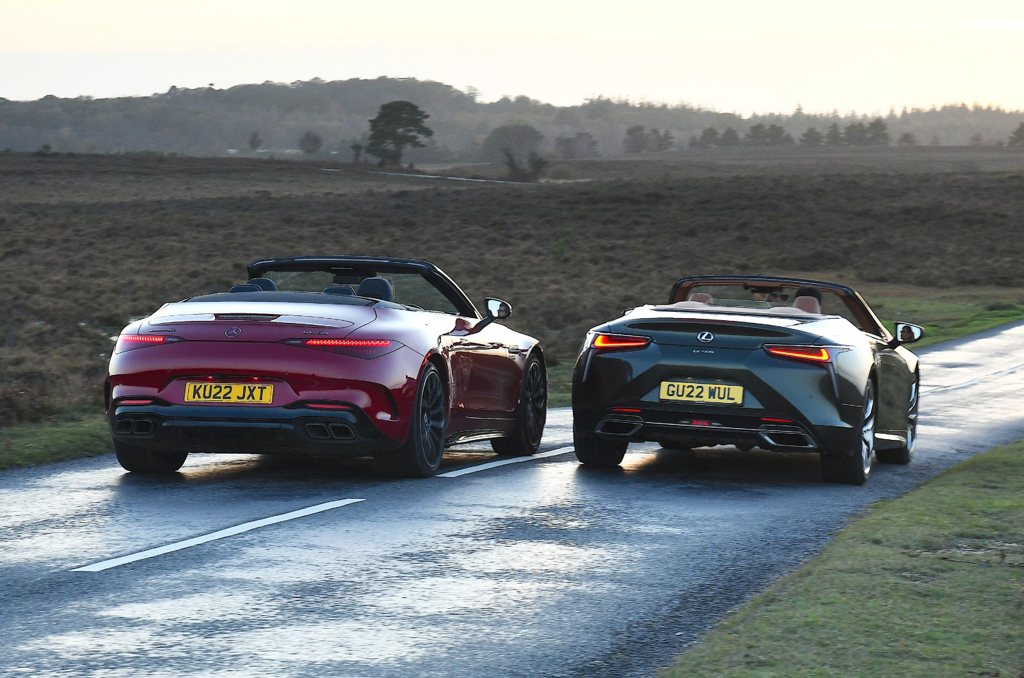 New Mercedes-AMG SL vs Lexus LC Convertible rear twin