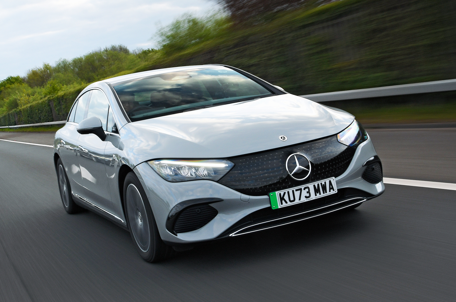 Mercedes EQE driving on motorway
