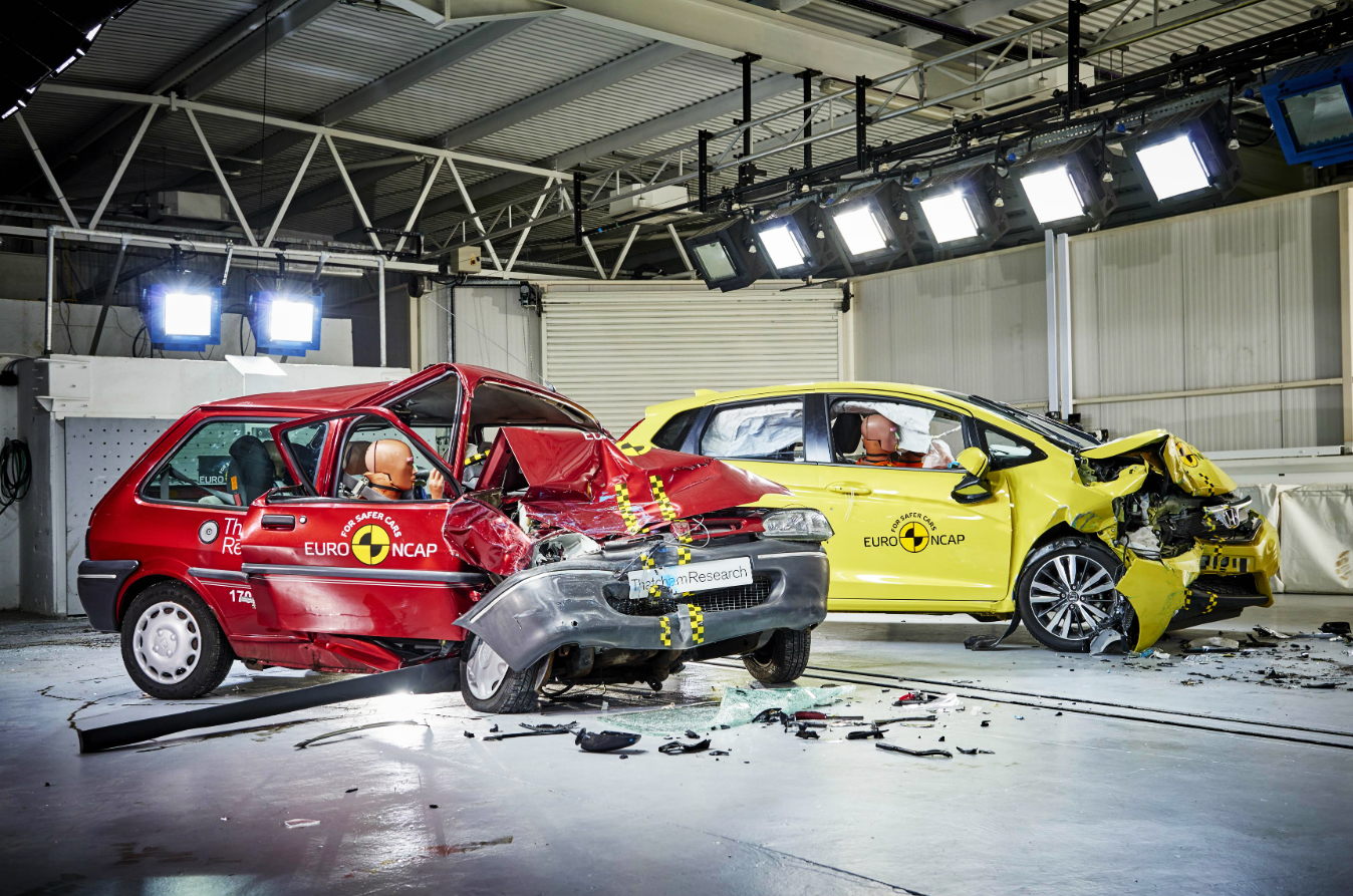 Metro and Honda Jazz after crash tests