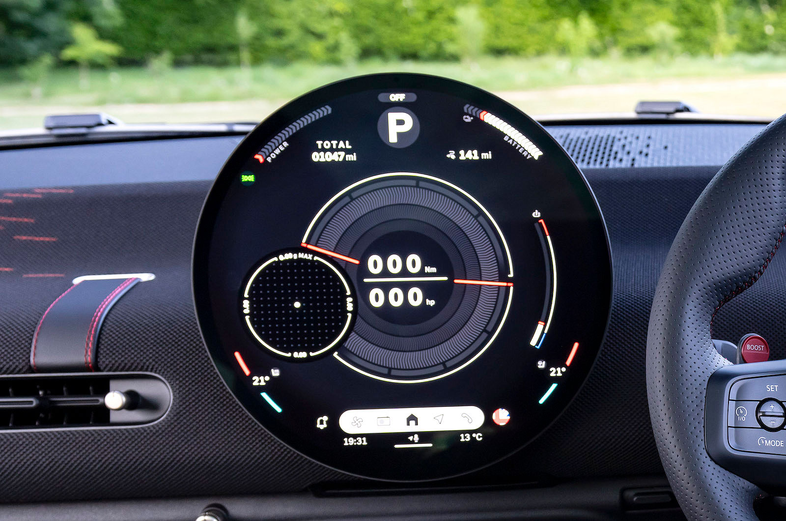 Mini Cooper Electric JCW infotainment touchscreen