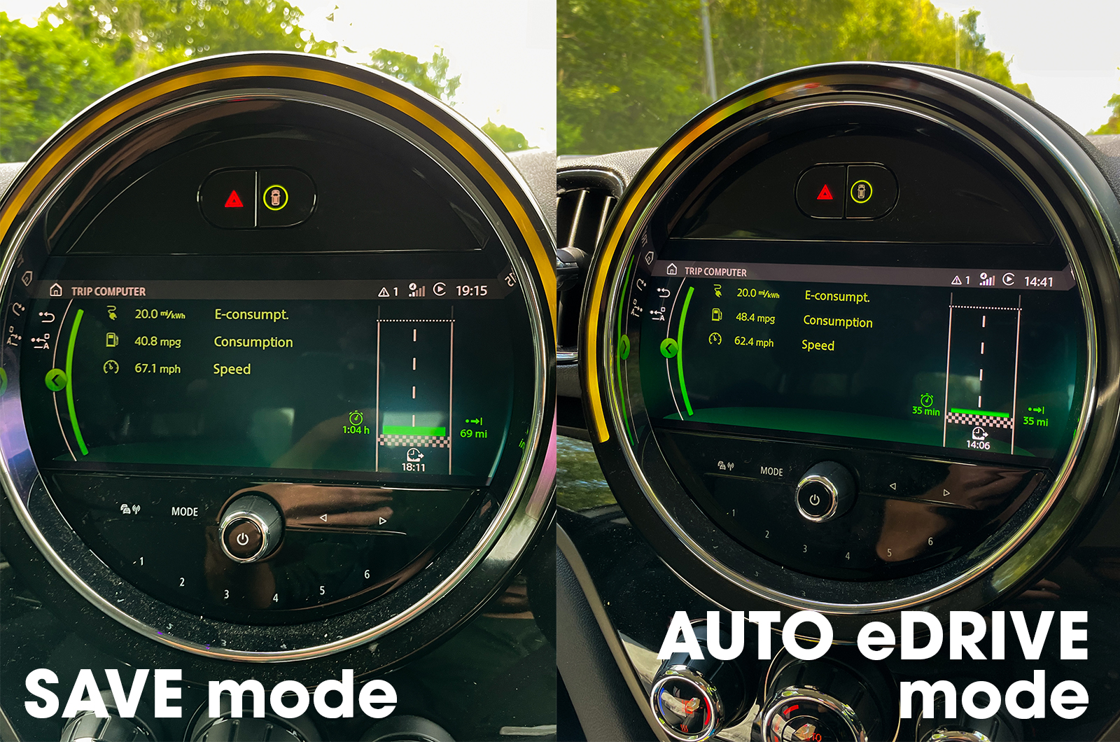 Mini Countryman PHEV motorway trip computer comparison