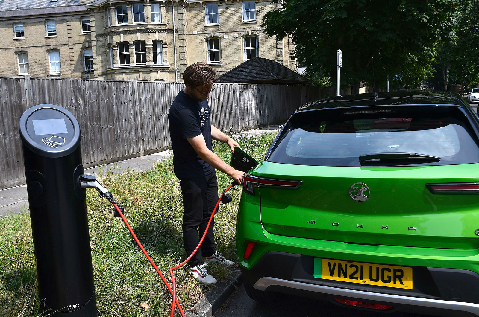 Neil Winn charging electric Vauxhall Mokka