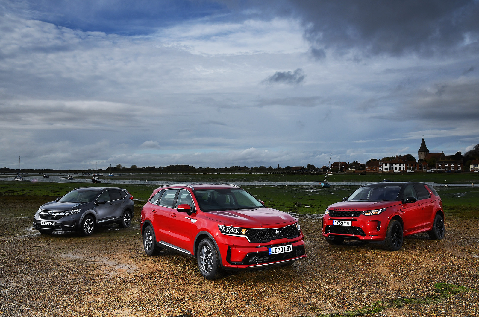New Kia Sorento and Land Rover Discovery Sport vs Honda CR-V fronts