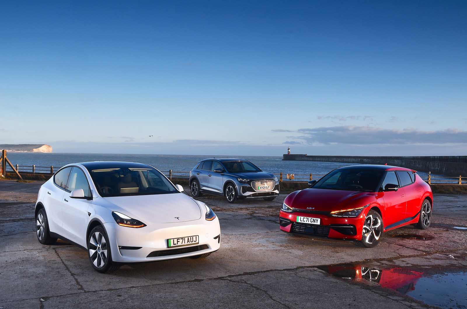 New Tesla Model Y vs Audi Q4 e-tron vs Kia EV6