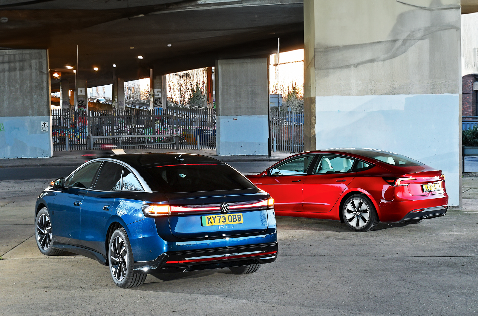 New Volkswagen ID 7 vs Tesla Model 3 rears