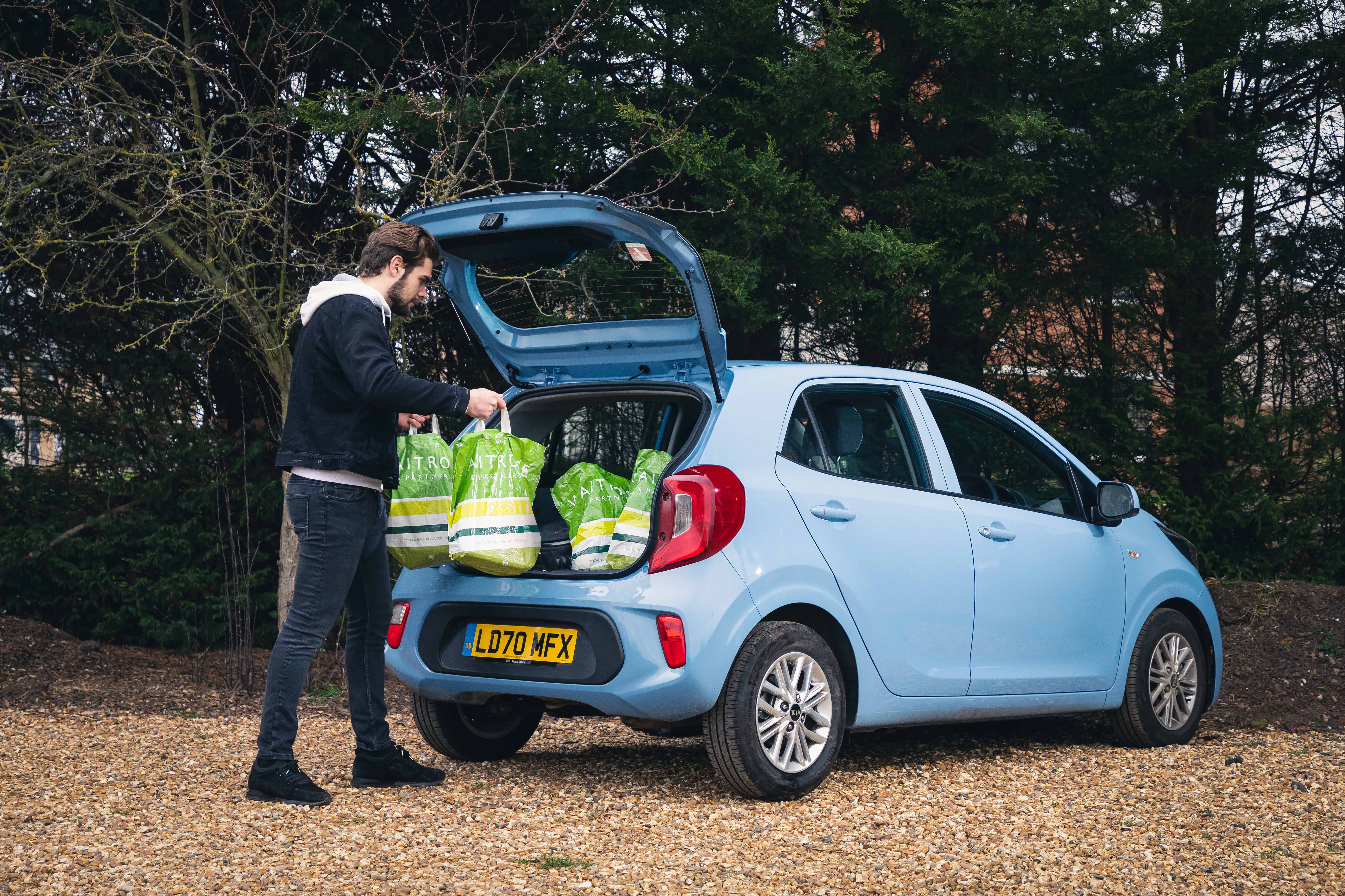 Oli and Kia Picanto with Waitrose bags