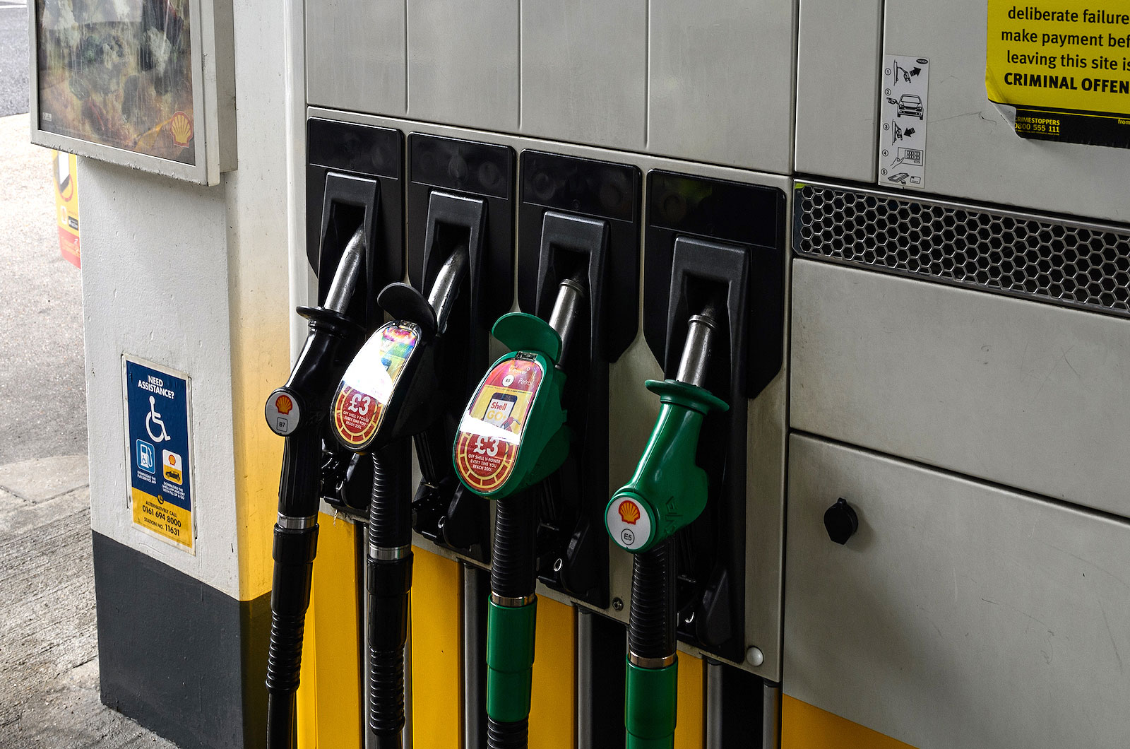Shell pumps on a petrol station forecourt