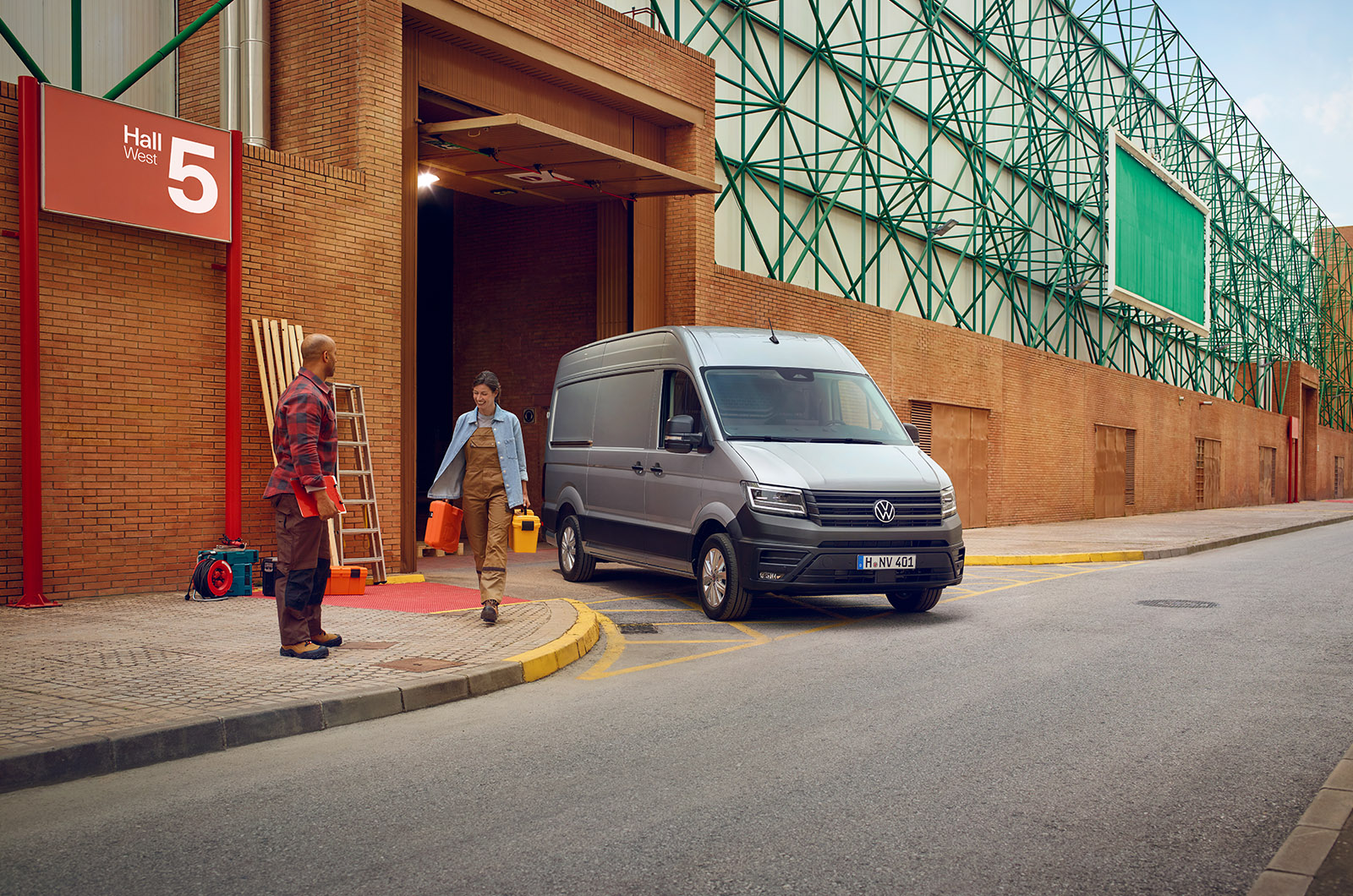A Volkswagen Crafter pulling out at a junction