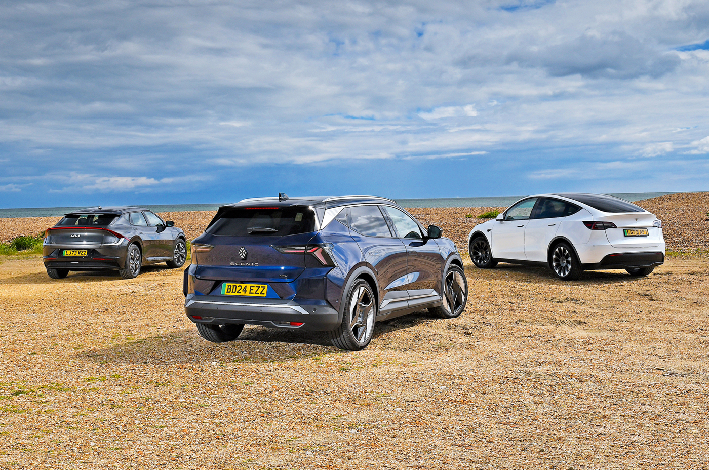 Renault Scenic vs Kia EV6 vs Tesla Model Y rears