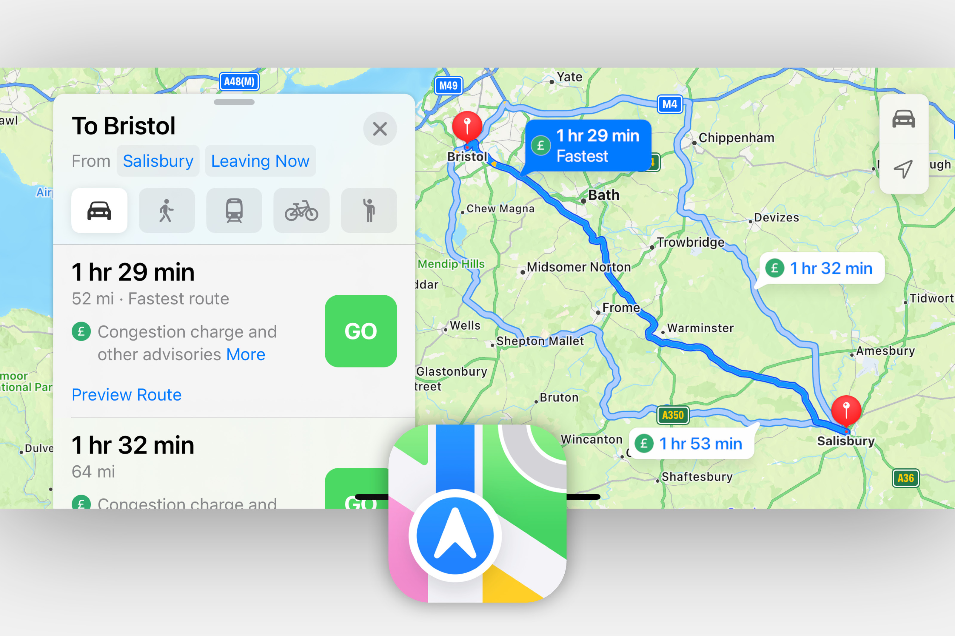 Apple maps sat-nav app
