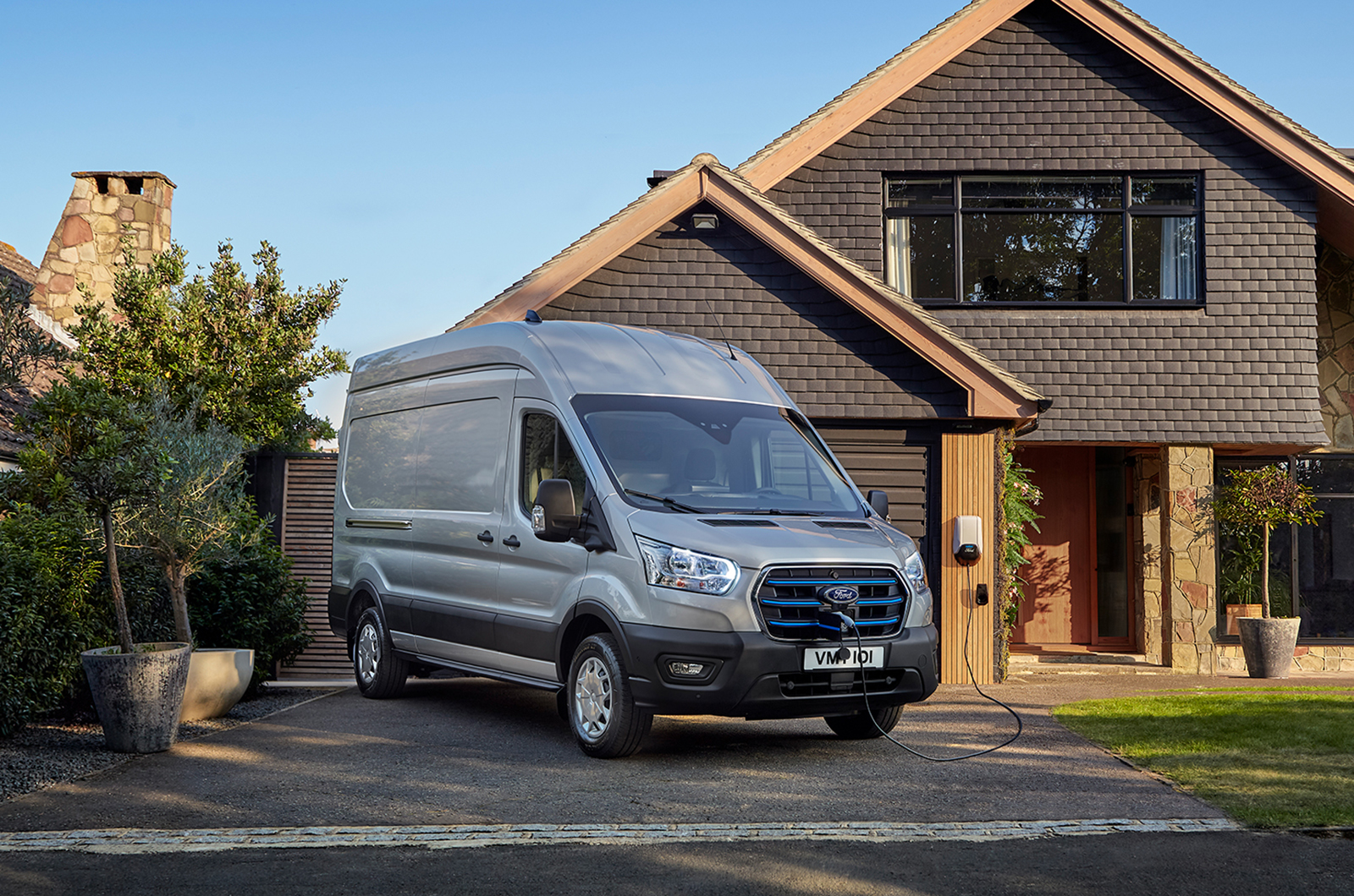 Ford E-Transit charging on driveway