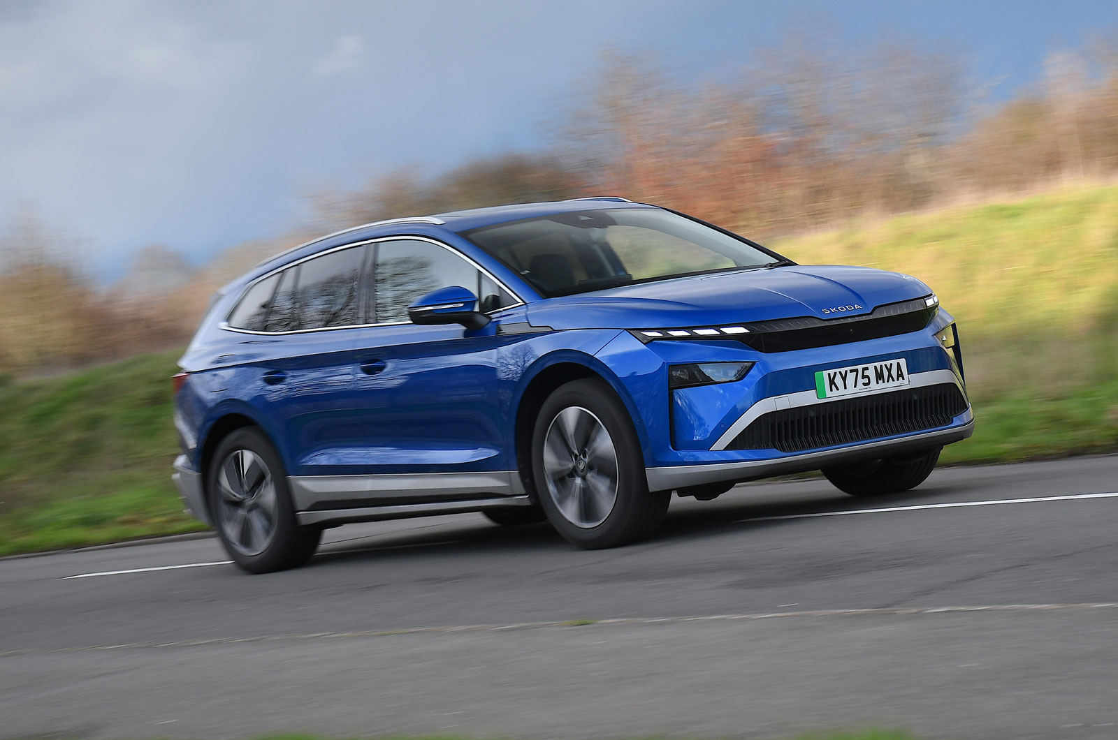 Skoda Enyaq long termer driving rural road