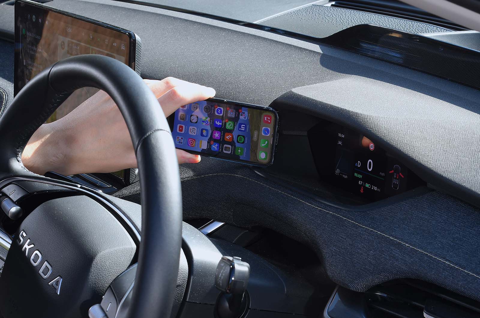 Skoda Elroq digital driver's display iPhone 13 Mini