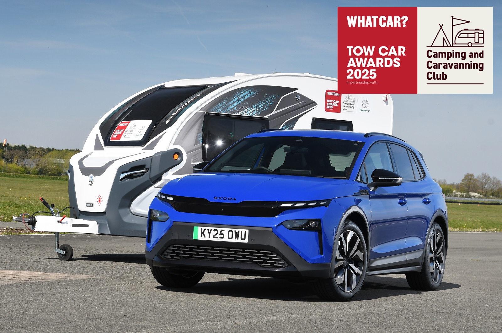 Skoda Elroq front with a caravan