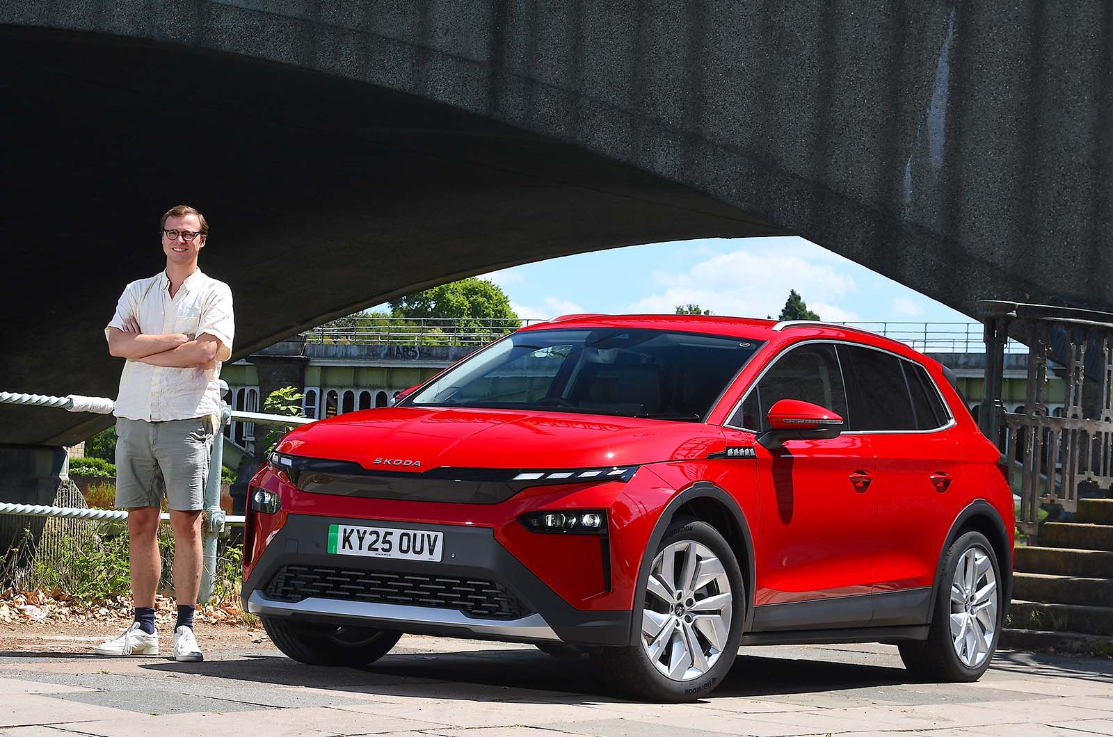 Skoda Elroq long-term hello shot with George Hill