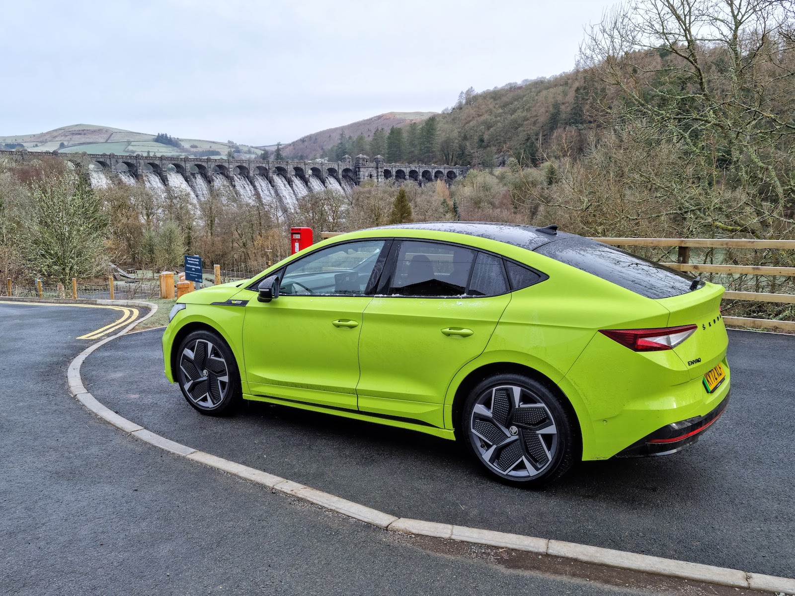 Skoda Enyaq Coupe at Lake Vernwy dam