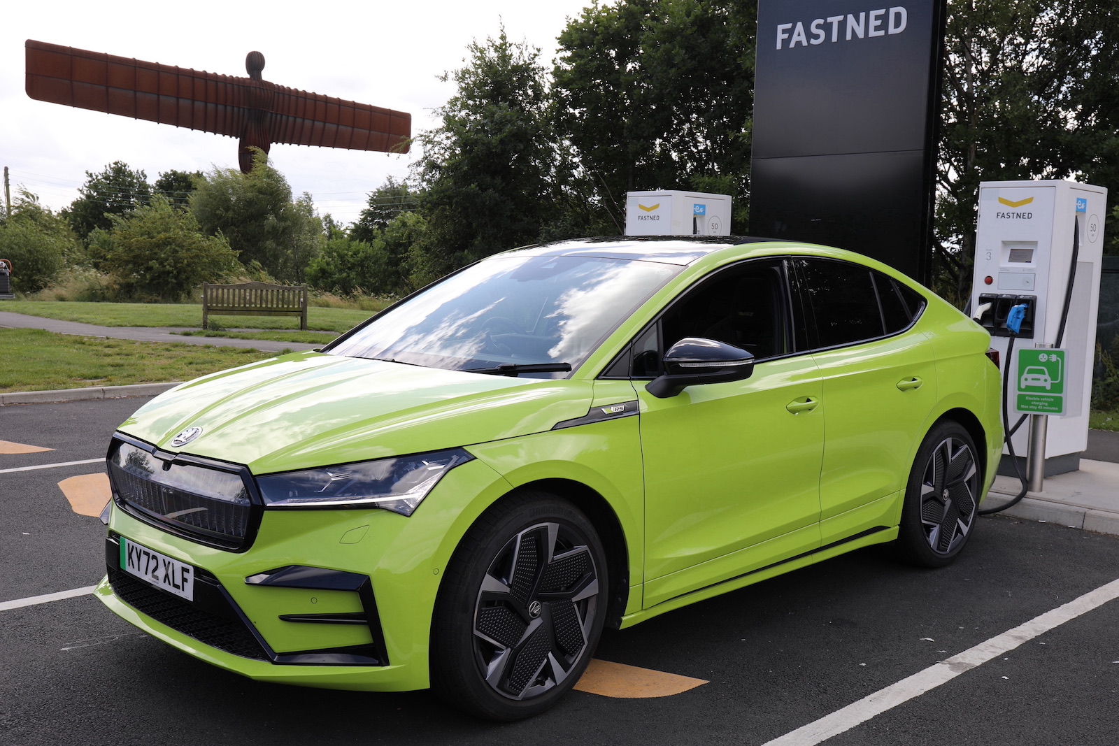 Skoda Enyaq Coupe charging at Angel of North