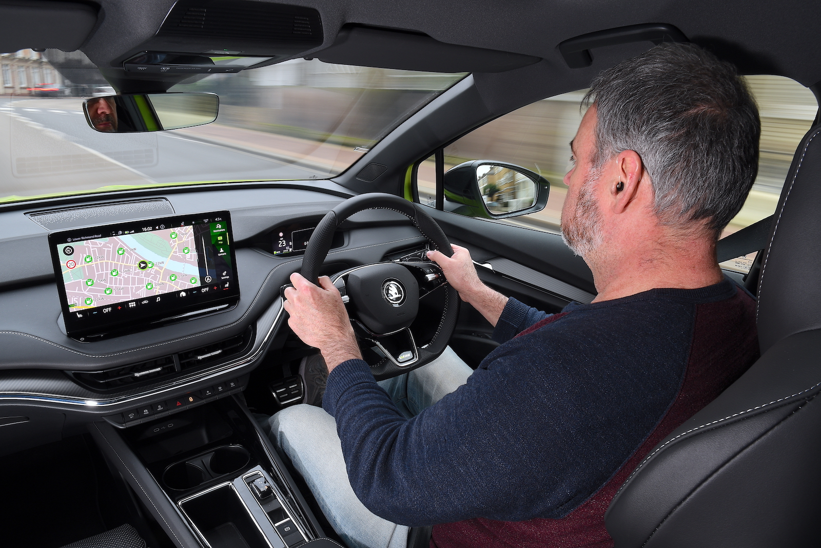 Skoda Enyaq Coupe interior over shoulder