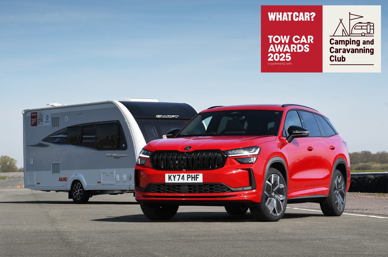 Skoda Kodiaq front with a caravan