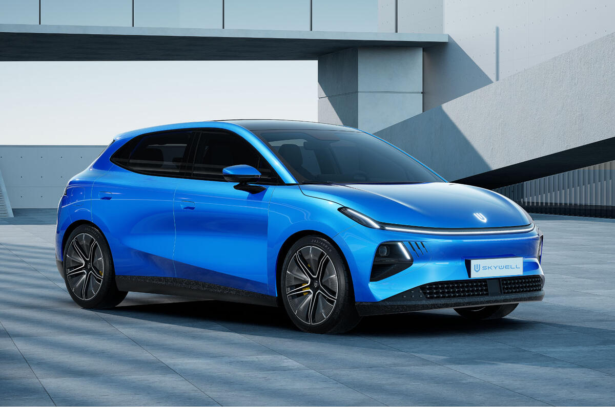 three quarter static of blue Skywell Q hatchback